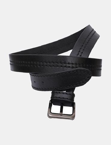 Men's Black Double-Stitched Leather Belt
