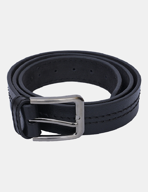 Men's Black Double-Stitched Leather Belt – EenaCrafts