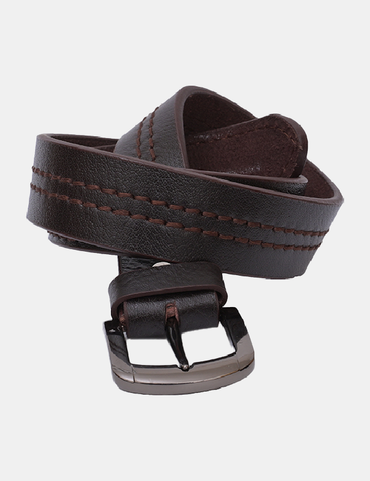 Men's Brown Double-Stitched Leather Belt