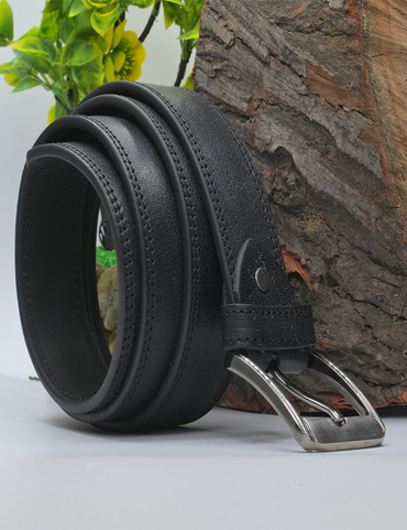 Men's Black Leather Dress Belt – Silver Buckle