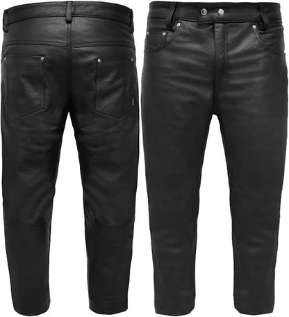 Men’s Leather Motorcycle Pants – Classic 5-Pocket Biker Jeans Style