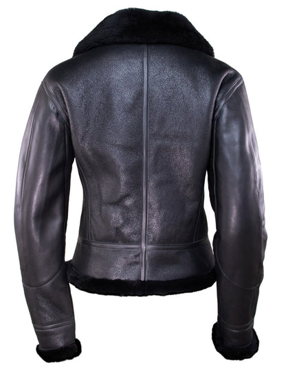 Women’s Black Leather Jacket with Faux Fur Collar
