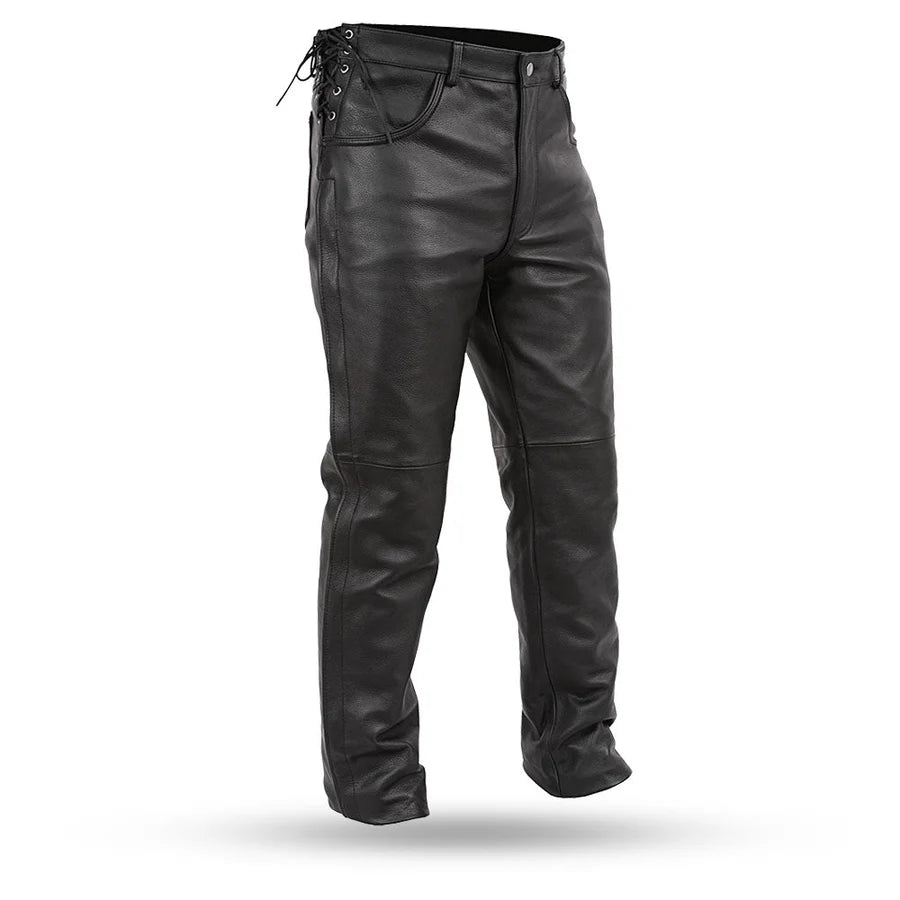 Leather Men’s Classic Black Motorcycle Riding Pants