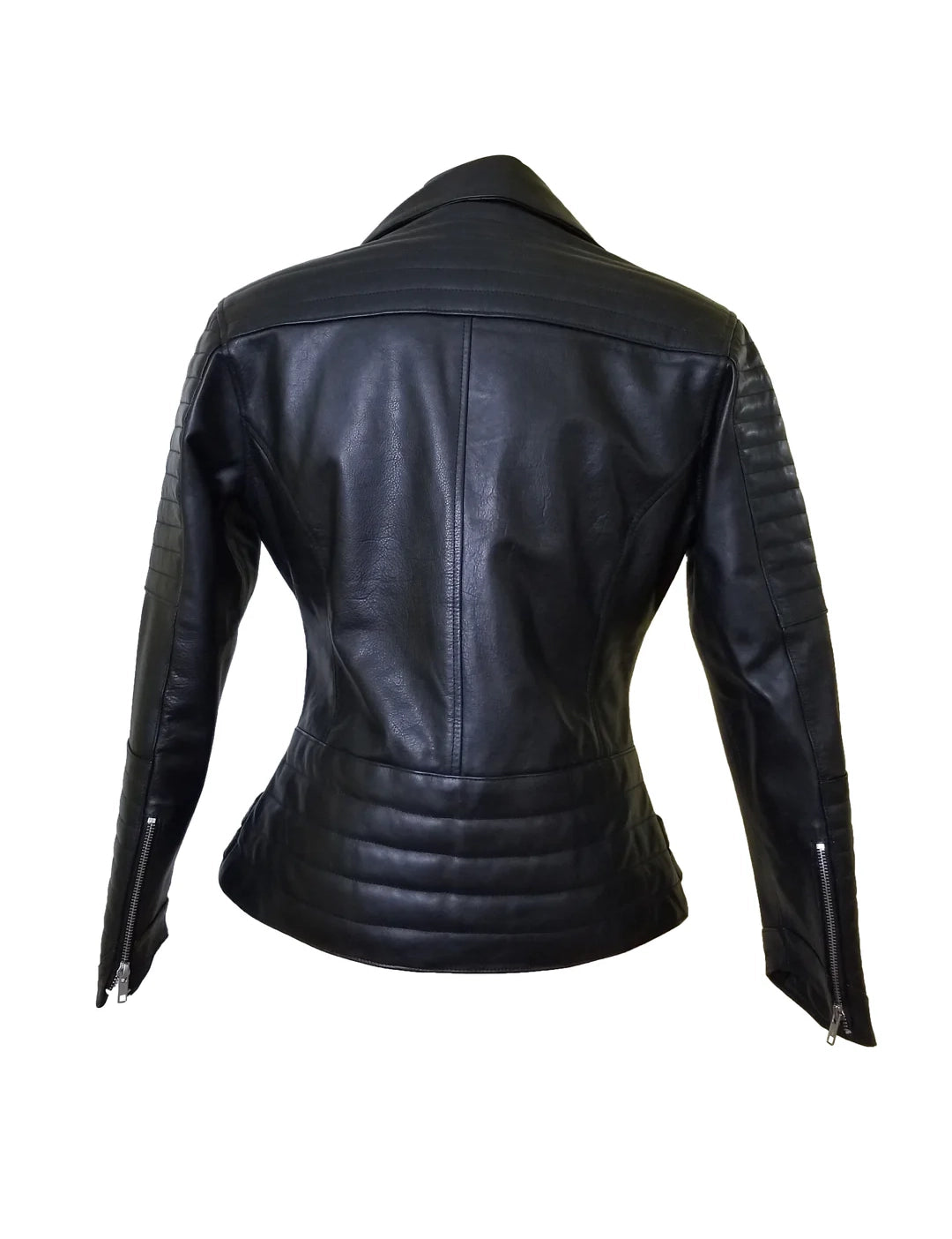 Women’s Double Zipper Leather Jacket with Ribbed Detailing