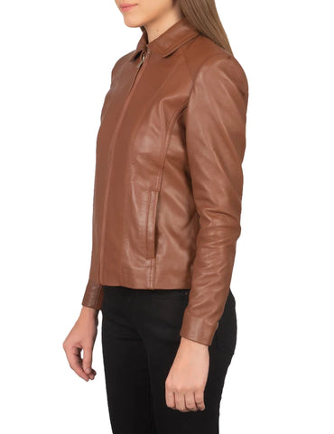 Women's Brown Lambskin Leather Biker Jacket
