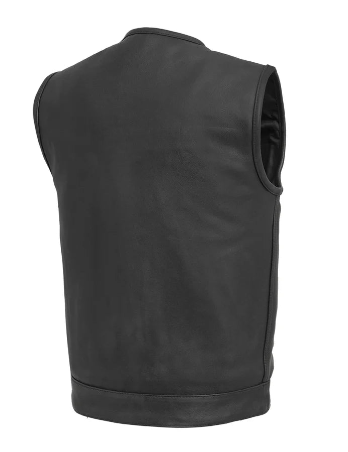 Black leather vest on a white background