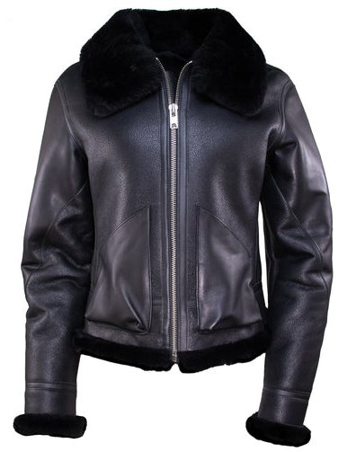 Women’s Black Leather Jacket with Faux Fur Collar