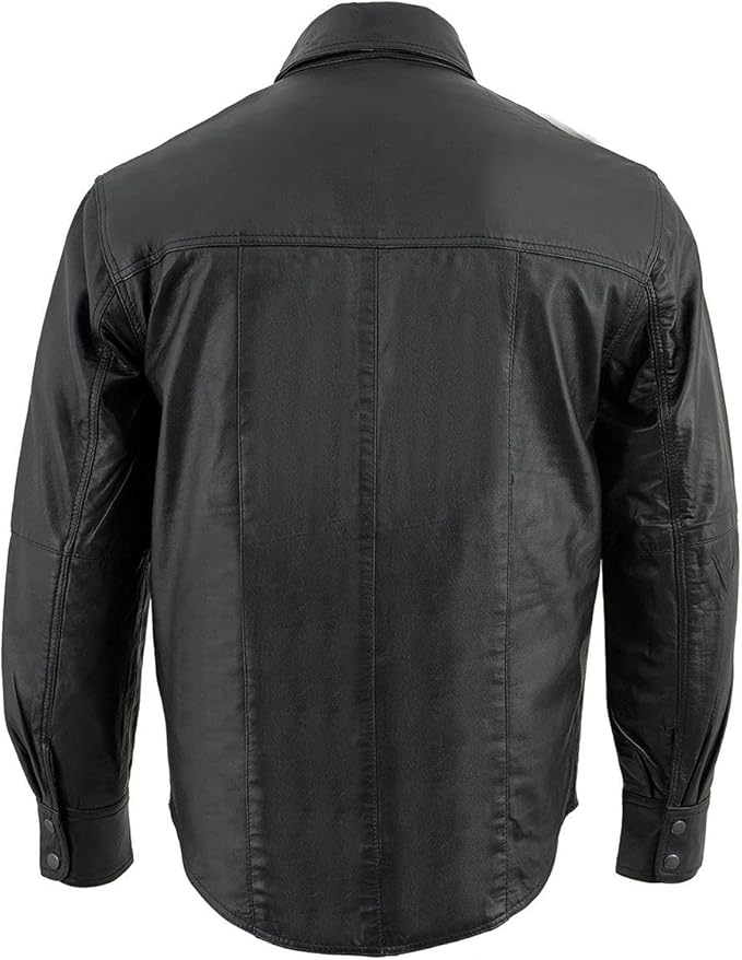 Leather Men’s Black Goatskin Biker Shirt – Dual Closure