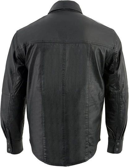 Leather Men’s Black Goatskin Biker Shirt – Dual Closure