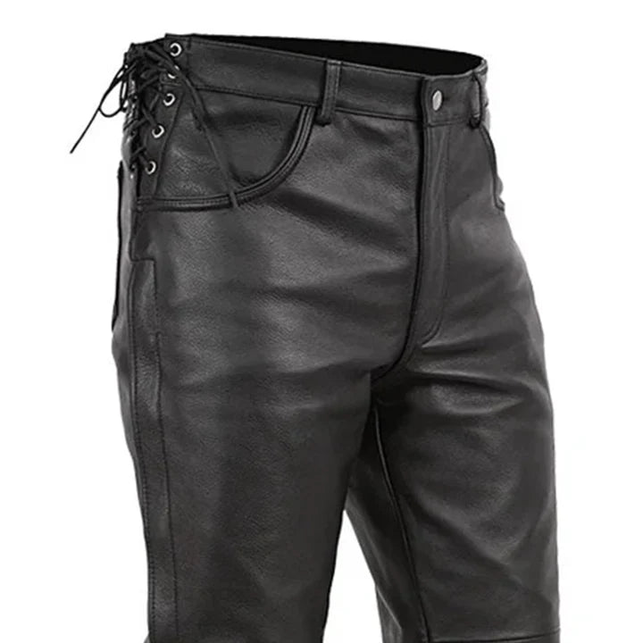 Leather Men’s Classic Black Motorcycle Riding Pants