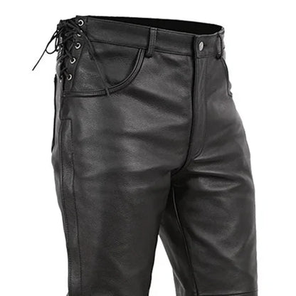 Leather Men’s Classic Black Motorcycle Riding Pants