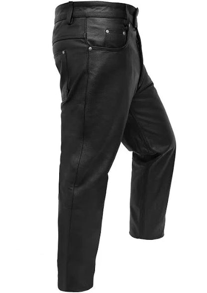 Men’s Leather Motorcycle Pants – Classic 5-Pocket Biker Jeans Style