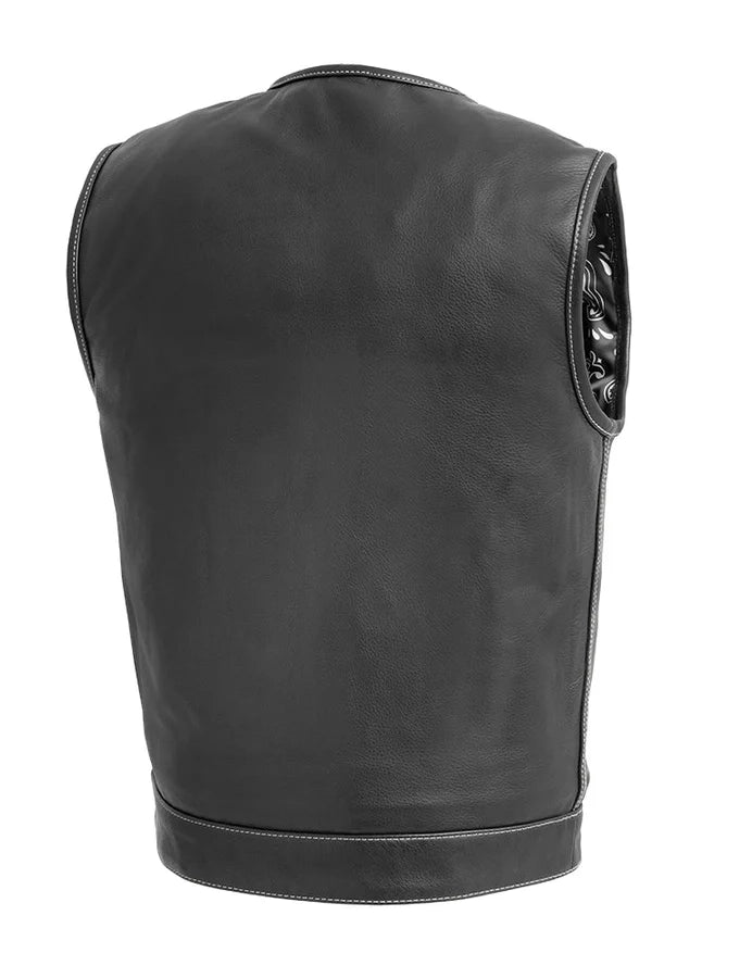 Black leather vest on a white background