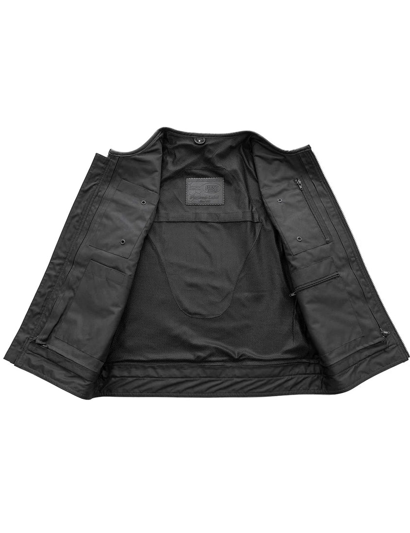 Black jacket with open front on a white background