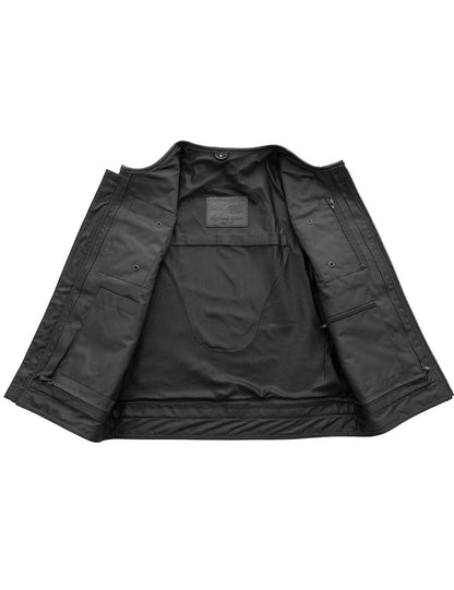 Black jacket with open front on a white background