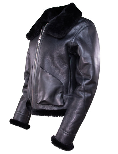 Women’s Black Leather Jacket with Faux Fur Collar