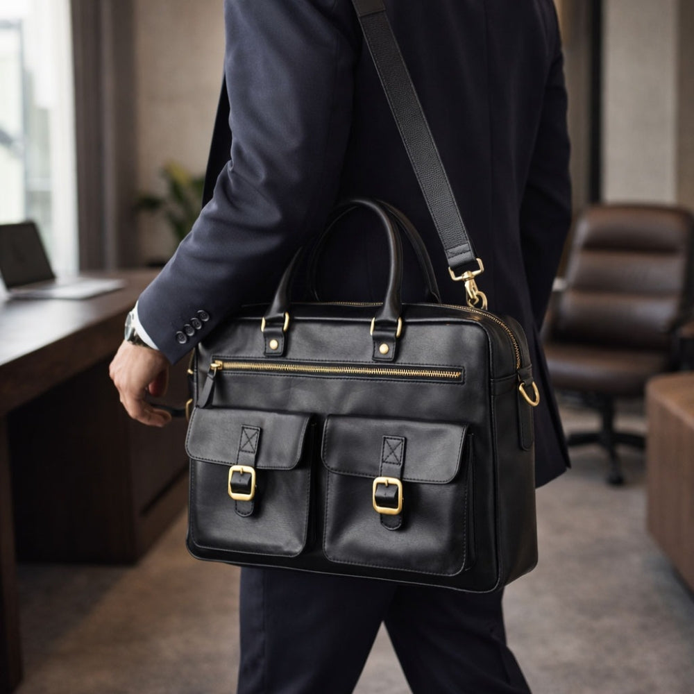 Luxury Full Grain Leather Laptop bag for Men – Handmade Black Executive Laptop Bag – Business Work Satchel – Gift for Him