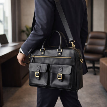 Handmade Full Grain Leather Laptop Bag for Men – Black