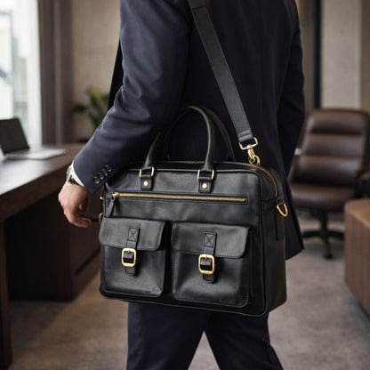 Luxury Full Grain Leather Laptop bag for Men – Handmade Black Executive Laptop Bag – Business Work Satchel – Gift for Him