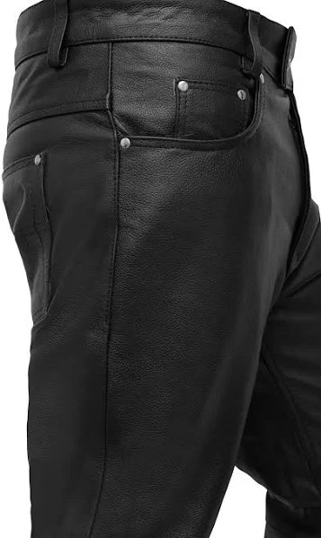 Men’s Leather Motorcycle Pants – Classic 5-Pocket Biker Jeans Style