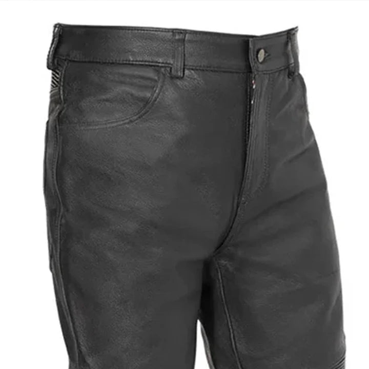 Unisex Black Leather Motorcycle Riding Pants