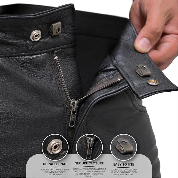 Men’s Leather Motorcycle Pants – Classic 5-Pocket Biker Jeans Style
