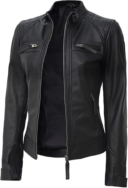 Women’s Biker Leather Jacket – Racer Style in Premium Lambskin Leather