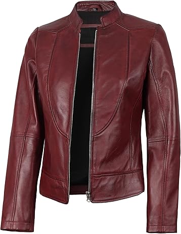 Women’s Lambskin Leather Racer Biker Jacket – Slim Fit Moto Style