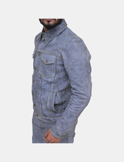 coated effect denim jacket