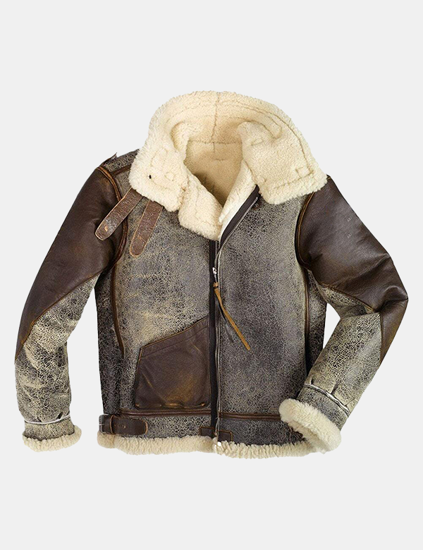 Men’s bomber Sheepskin Leather Jacket with Faux Fur