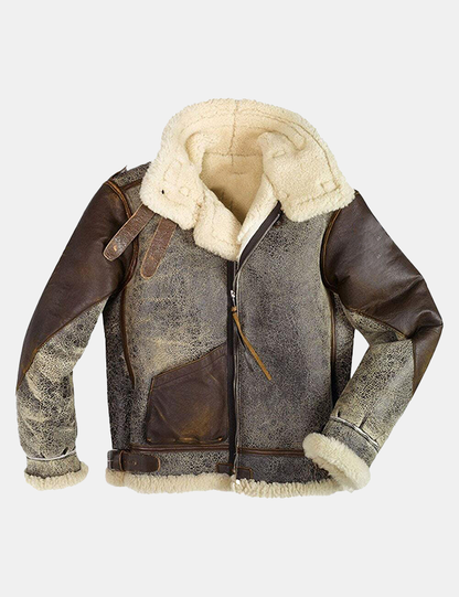 Men’s bomber Sheepskin Leather Jacket with Faux Fur