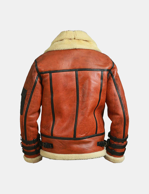 Men Shearling Sheepskin Winter leather flight Coat with Faux Fur