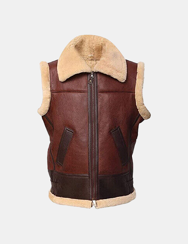Men's Bomber Shearling Leather Vest with Faux Fur