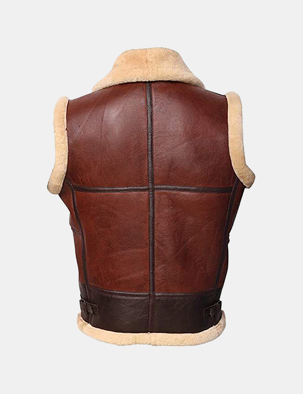 Men's Bomber Shearling Leather Vest with Faux Fur