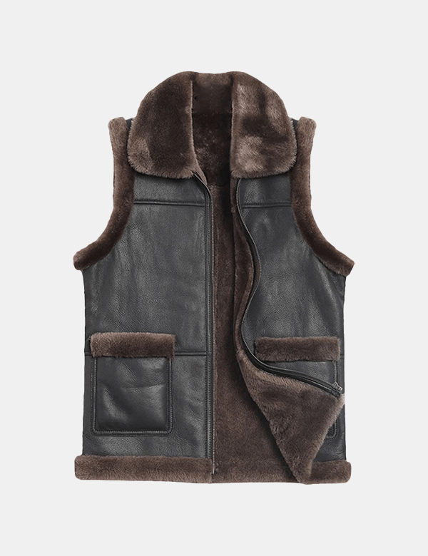 Men’s Winter Coffee Brown Vest with Faux Fur
