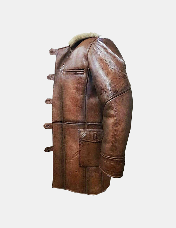 Men’s Real Sheepskin Leather Coat with Faux Fur
