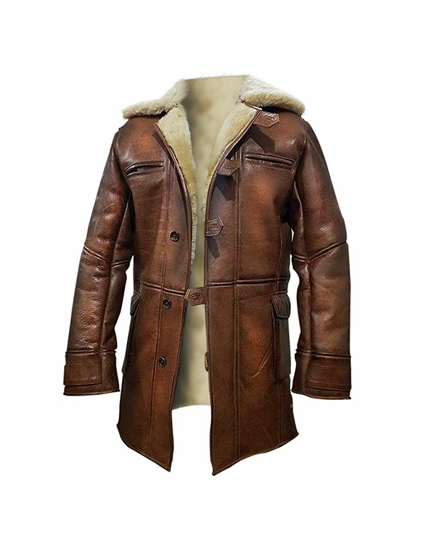 Men’s Real Sheepskin Leather Coat with Faux Fur