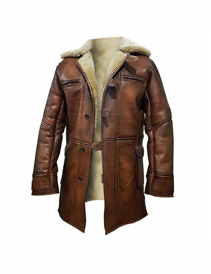 Men’s Real Sheepskin Leather Coat with Faux Fur