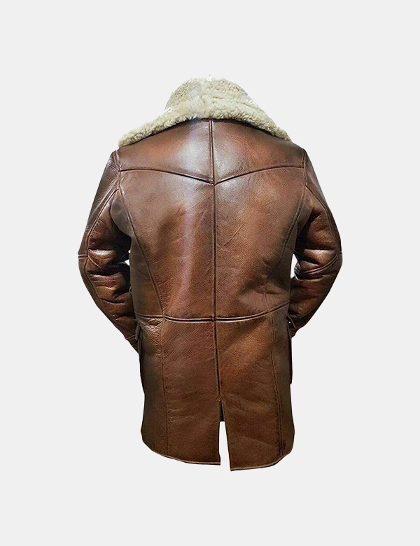 Men’s Real Sheepskin Leather Coat with Faux Fur