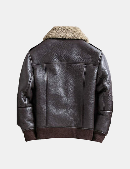 Men Shearling Leather Jacket with Faux Fur