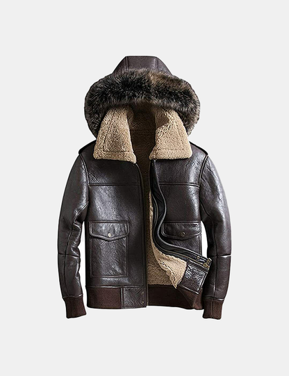Men Shearling Leather Jacket with Faux Fur