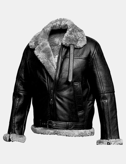 Men Leather Jacket with Faux Fur
