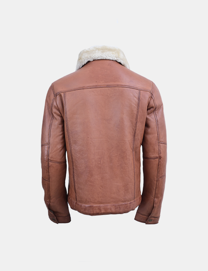 Men's Real Leather Bomber Jacket with Faux Fur