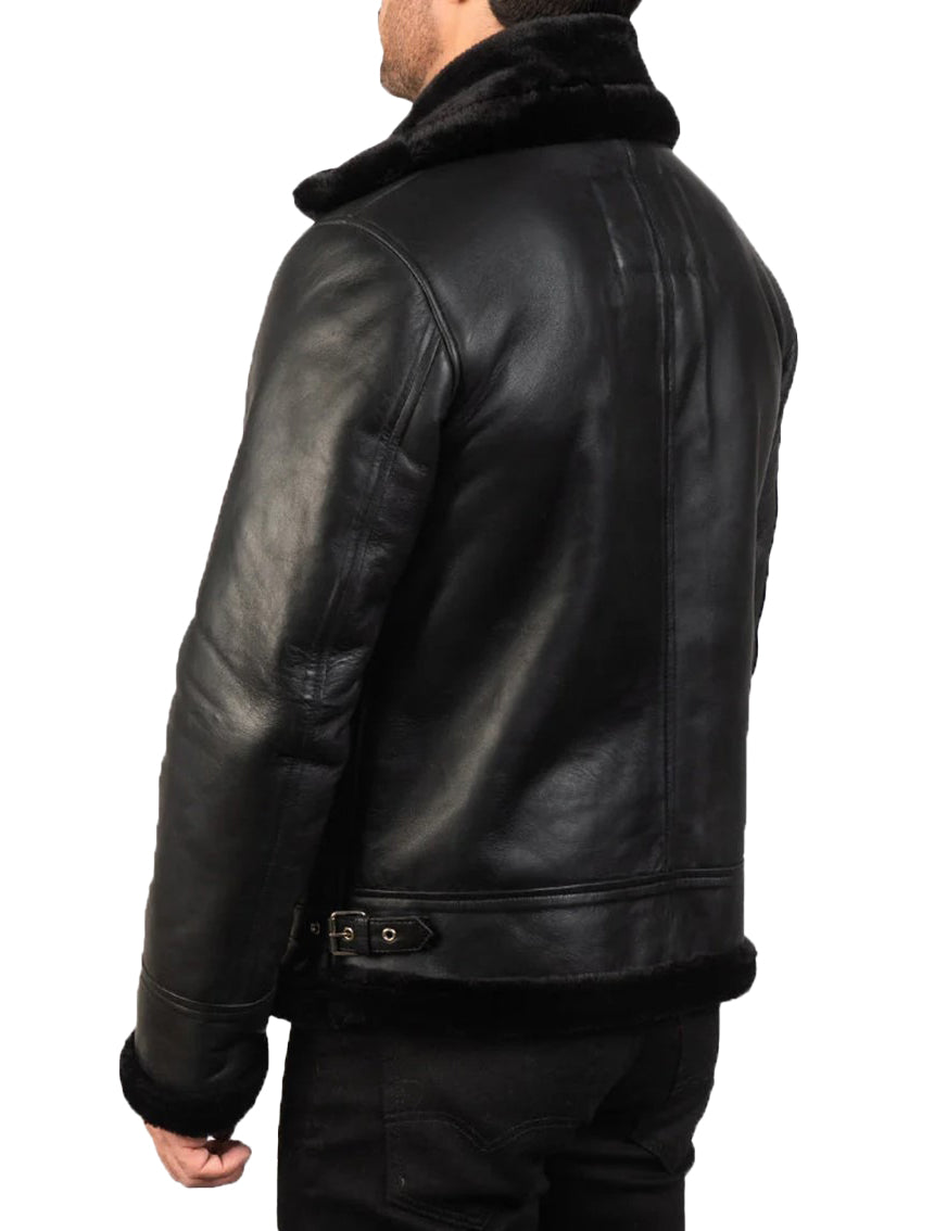 Men’s Black Leather Jacket with Faux Fur