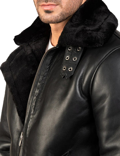 Men’s Black Leather Jacket with Faux Fur