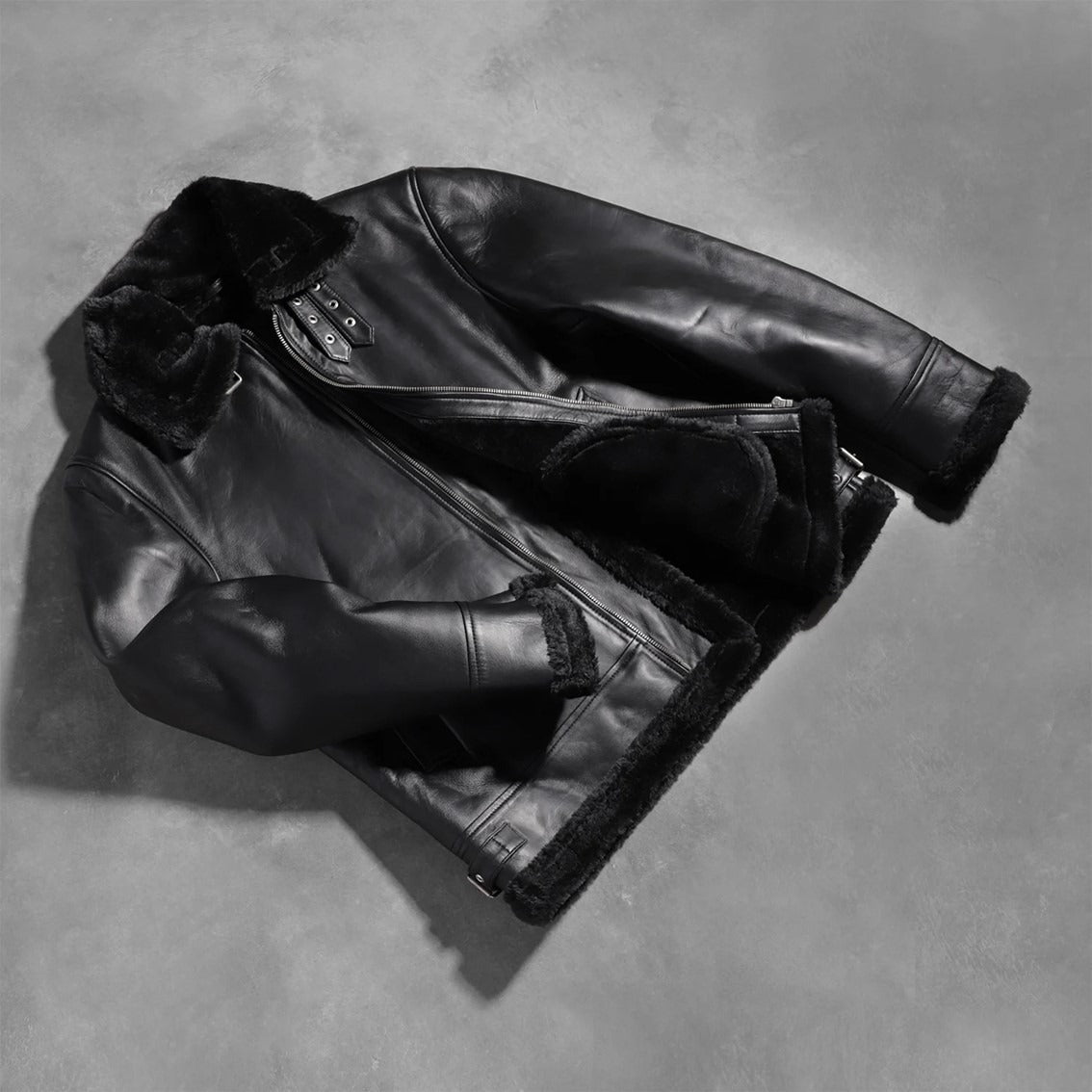 Men’s Black Leather Jacket with Faux Fur
