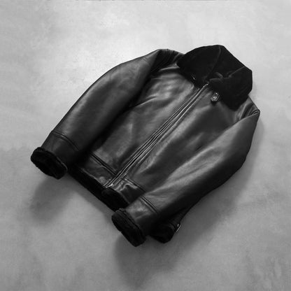 Men’s Black Leather Jacket with Faux Fur