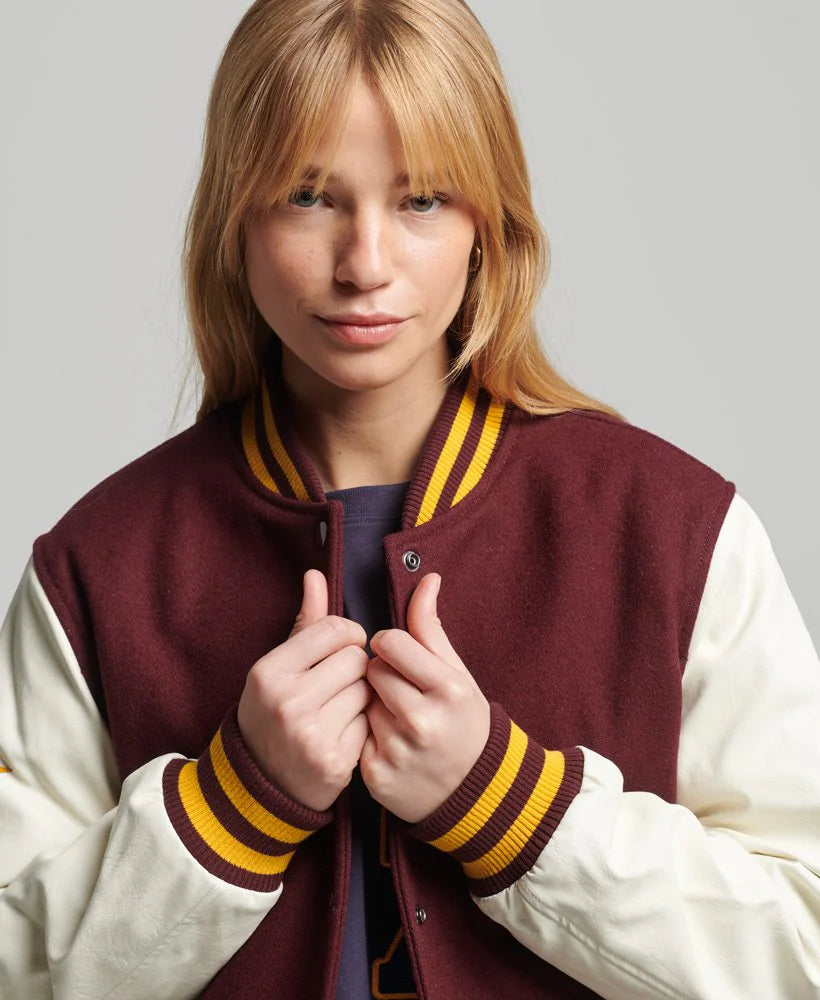 women varsity leather jacket